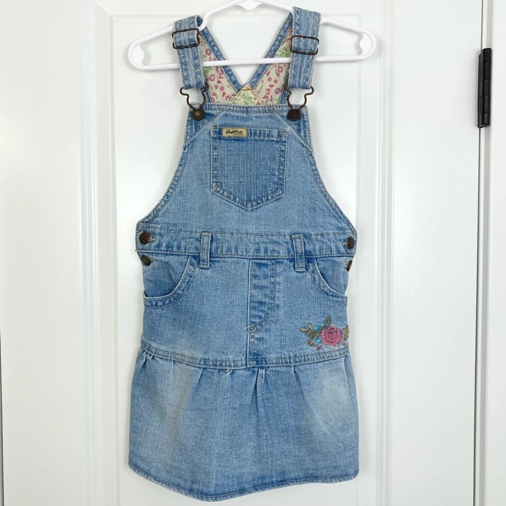 VTG Y2K Levi Strauss Levi's Denim Jean Embroidered Floral Overalls Dress Girl 4T
